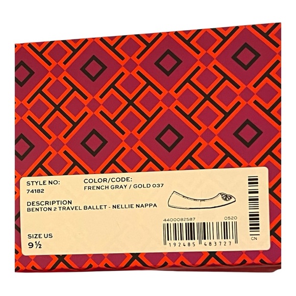 Tory Burch NIB French Gray & Gold Benton 2 Travel Ballet in leather in size 9.5 - Picture 5 of 12